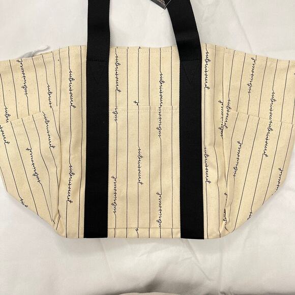 Victoria's Secret Cotton Large Weekender Tote Bag Travel Black Script Logo - Picture 3 of 7